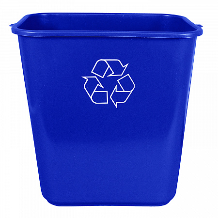 Soft-Sided Recycle Logo Plastic Wastebasket, 28 qt, Polyethylene, Blue (7702BLUR)