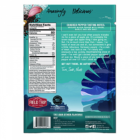 Turkey Jerky, Cracked Pepper Turkey, 1 oz Bag, 12 Bags/Carton (FLD00508)