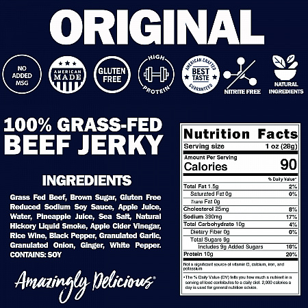 Beef Jerky, Original, 1 oz Bag, 12 Bags/Carton (FLD00503)