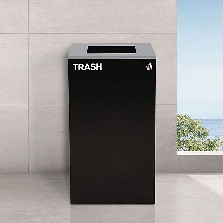 29 Gallon Trash/Recycling Cans, Steel, Blue Recycling Can with Square Lid, Black Trash Can with Square Lid (4450BLKKIT1)