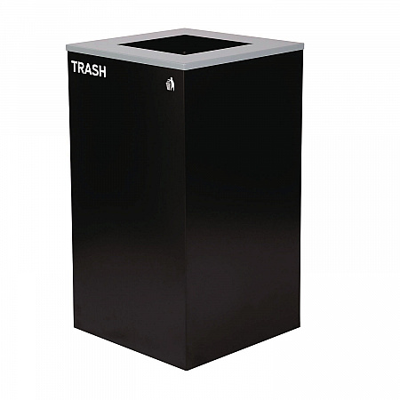 29 Gallon Trash/Recycling Cans, Steel, Blue Recycling Can with Square Lid, Black Trash Can with Square Lid (4450BLKKIT1)