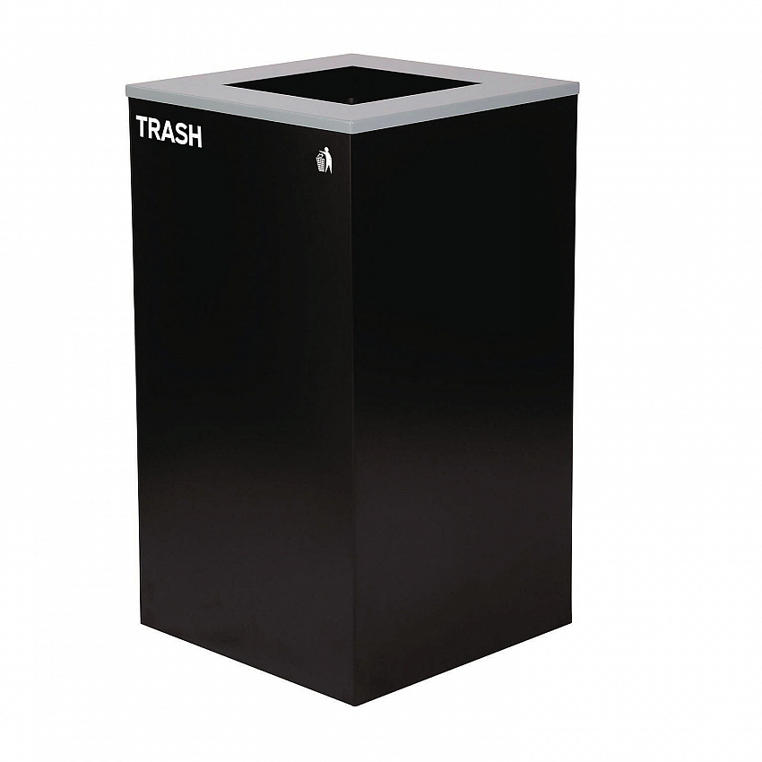 29 Gallon Trash/Recycling Cans, Steel, Blue Recycling Can with Square Lid, Black Trash Can with Square Lid (4450BLKKIT1)