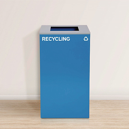 29 Gallon Trash/Recycling Cans, Steel, Blue Recycling Can with Square Lid, Black Trash Can with Square Lid (4450BLKKIT1)