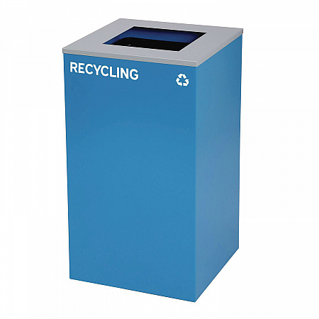 29 Gallon Trash/Recycling Cans, Steel, Blue Recycling Can with Square Lid, Black Trash Can with Square Lid (4450BLKKIT1)