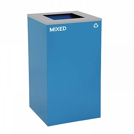 29 Gallon Trash/Recycling Cans, Steel, Blue Mixed Recycling Can with Square Lid, Black Trash Can with Square Lid (4450BLKKIT2)