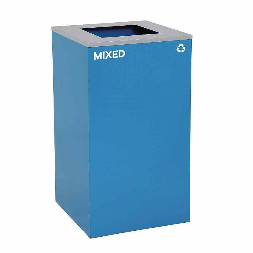 29 Gallon Trash/Recycling Cans, Steel, Blue Mixed Recycling Can with Square Lid, Black Trash Can with Square Lid (4450BLKKIT2)