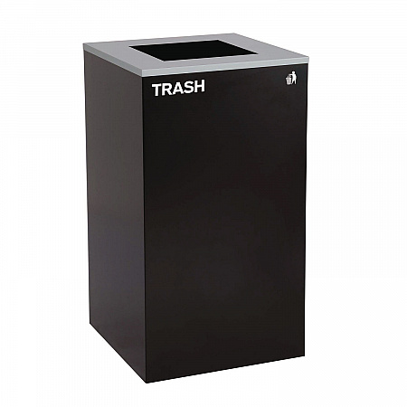 29 Gallon Trash/Recycling Cans, Steel, Blue Mixed Recycling Can with Square Lid, Black Trash Can with Square Lid (4450BLKKIT2)