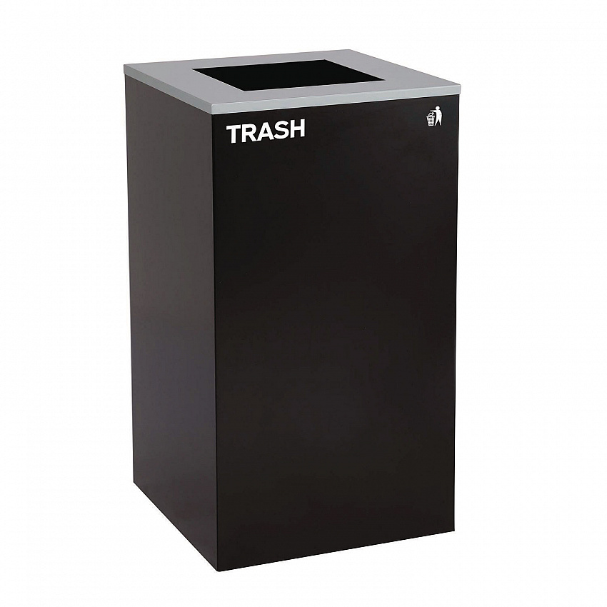 29 Gallon Trash/Recycling Cans, Steel, Blue Mixed Recycling Can with Square Lid, Black Trash Can with Square Lid (4450BLKKIT2)