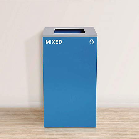 29 Gallon Trash/Recycling Cans, Steel, Blue Mixed Recycling Can with Square Lid, Black Trash Can with Square Lid (4450BLKKIT2)