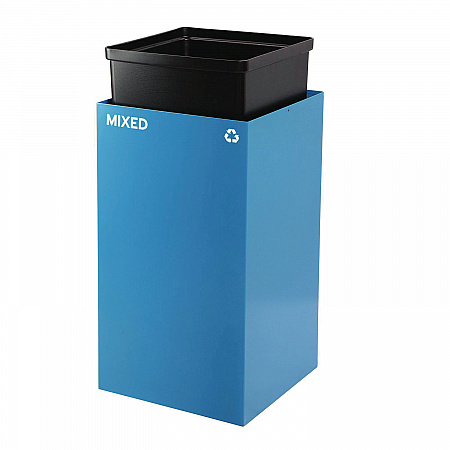 29 Gallon Trash/Recycling Cans, Steel, Blue Mixed Recycling Can with Square Lid, Black Trash Can with Square Lid (4450BLKKIT2)