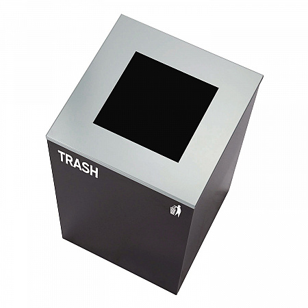 29 Gallon Trash/Recycling Cans, Steel, Blue Mixed Recycling Can with Square Lid, Black Trash Can with Square Lid (4450BLKKIT2)