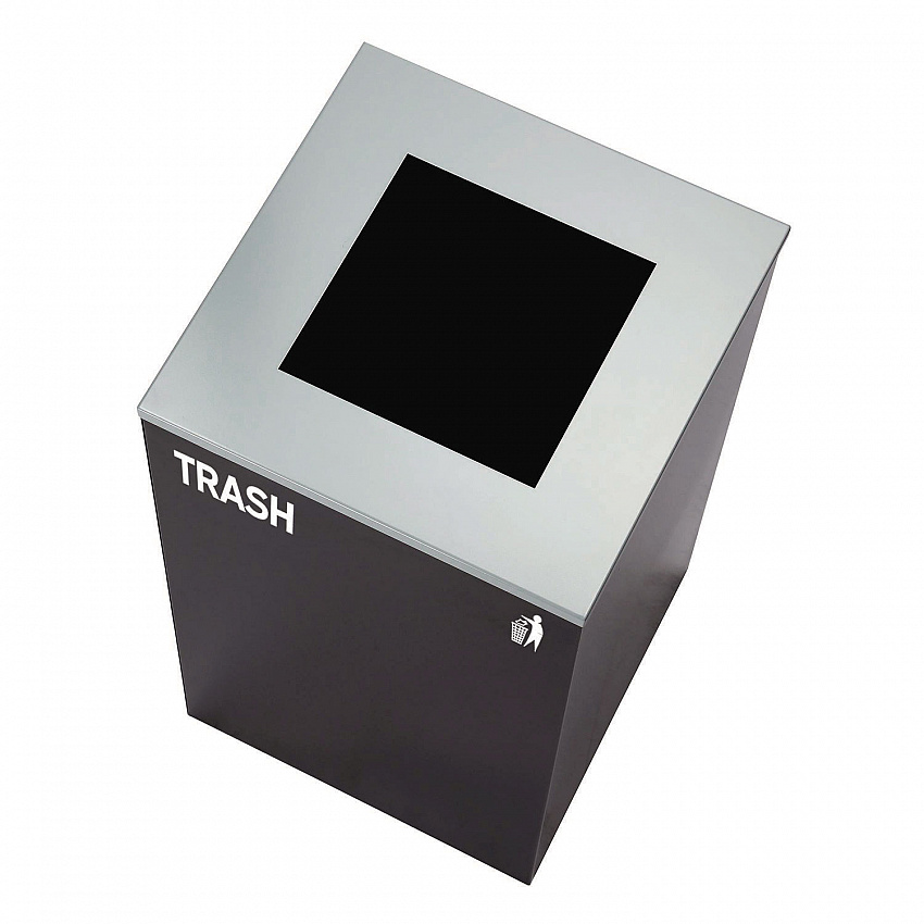 29 Gallon Trash/Recycling Cans, Steel, Blue Mixed Recycling Can with Square Lid, Black Trash Can with Square Lid (4450BLKKIT2)