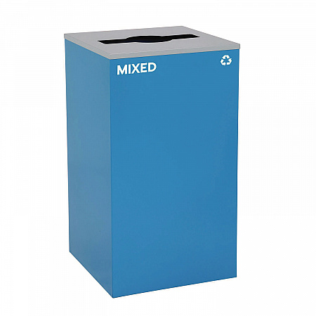 29 Gallon Trash/Recycling Cans, Steel, Blue Mixed Recycling with Mixed Lid, Black Trash Can with Square Lid (4450BLKKIT3)
