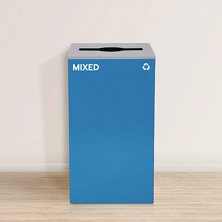 29 Gallon Trash/Recycling Cans, Steel, Blue Mixed Recycling with Mixed Lid, Black Trash Can with Square Lid (4450BLKKIT3)