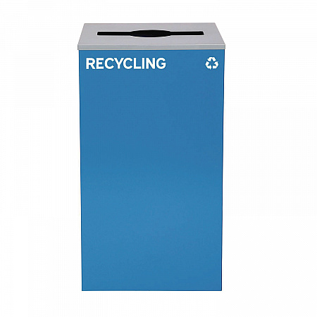 29 Gallon Trash/Recycling Cans, Steel, Blue Recycling with Mixed Lid, Black Trash Can with Square Lid (4450BLKKIT4)