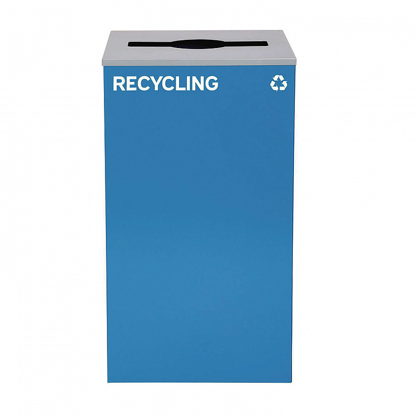 29 Gallon Trash/Recycling Cans, Steel, Blue Recycling with Mixed Lid, Black Trash Can with Square Lid (4450BLKKIT4)
