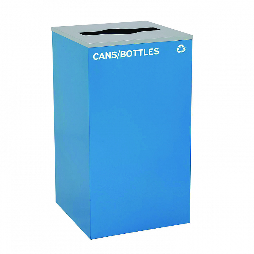 29 Gallon Trash/Recycling Cans, Steel, Blue Cans/Bottles Recycling with Mixed Lid, Black Trash Can with Square Lid (4450BLKKIT5)