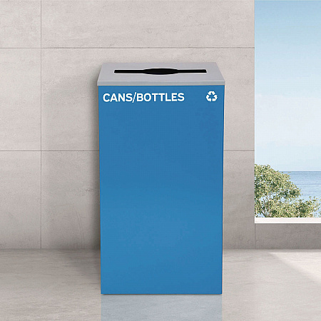 29 Gallon Trash/Recycling Cans, Steel, Blue Cans/Bottles Recycling with Mixed Lid, Black Trash Can with Square Lid (4450BLKKIT5)