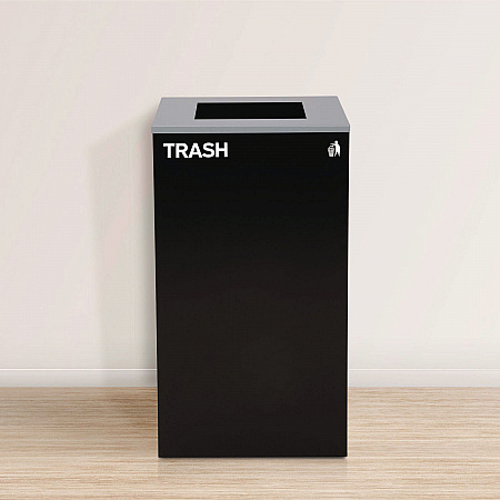 29 Gallon Trash/Recycling Cans, Steel, Blue Cans/Bottles Recycling with Mixed Lid, Black Trash Can with Square Lid (4450BLKKIT5)