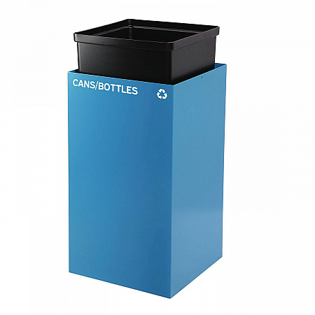 29 Gallon Trash/Recycling Cans, Steel, Blue Cans/Bottles Recycling with Mixed Lid, Black Trash Can with Square Lid (4450BLKKIT5)