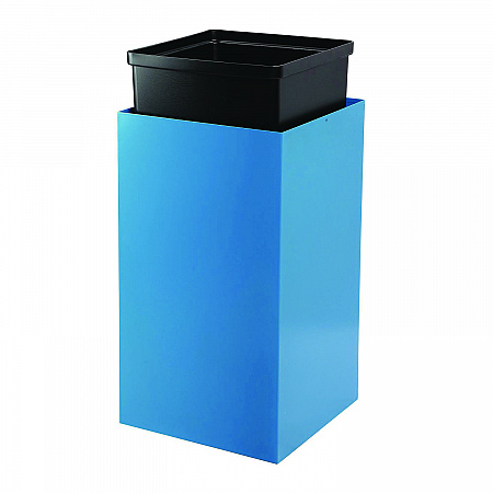 29 Gallon Trash/Recycling Cans, Steel, Blue Recycling with Circle Lid, Black Trash Can with Square Lid (4450BLKKIT6)