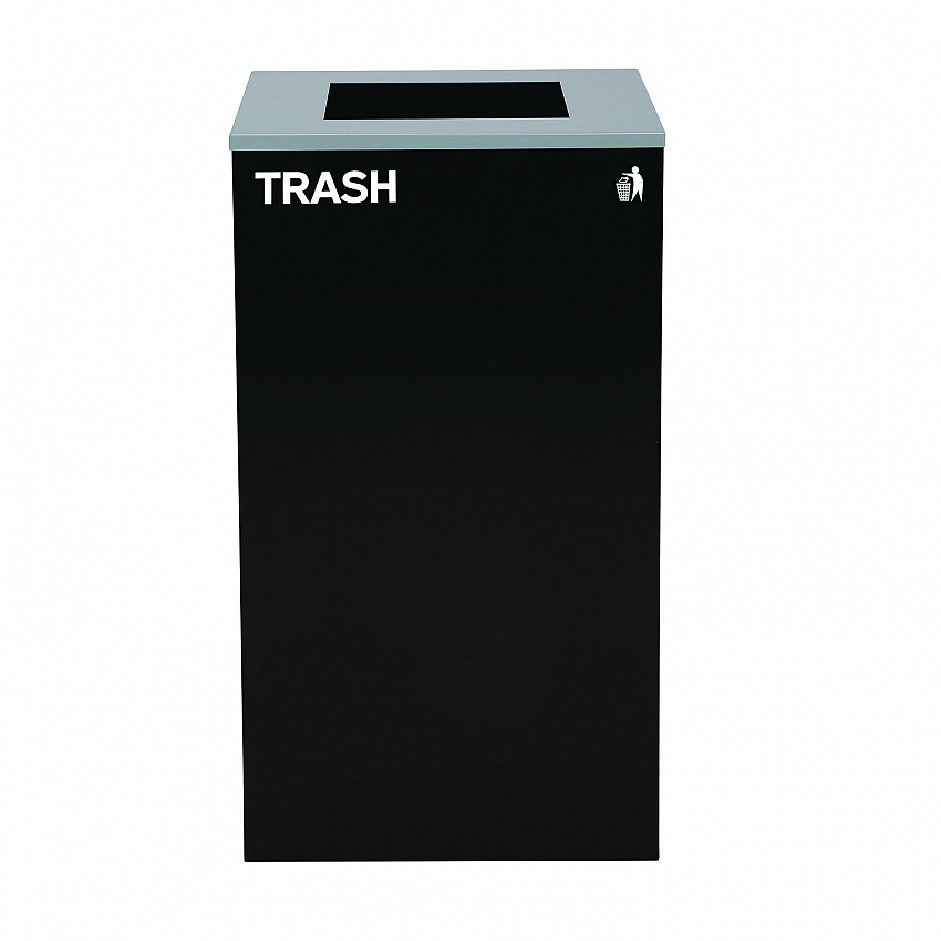 29 Gallon Trash/Recycling Cans, Steel, Blue Cans/Bottles Recycling with Circle Lid, Black Trash Can with Square Lid (4450BLKKIT7)