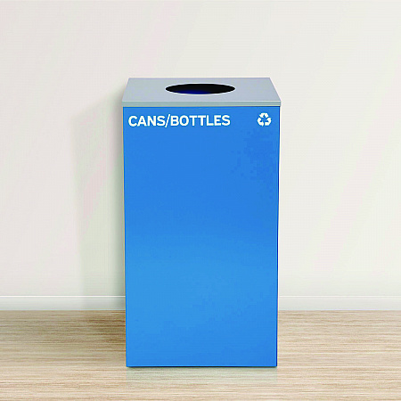 29 Gallon Trash/Recycling Cans, Steel, Blue Cans/Bottles Recycling with Circle Lid, Black Trash Can with Square Lid (4450BLKKIT7)
