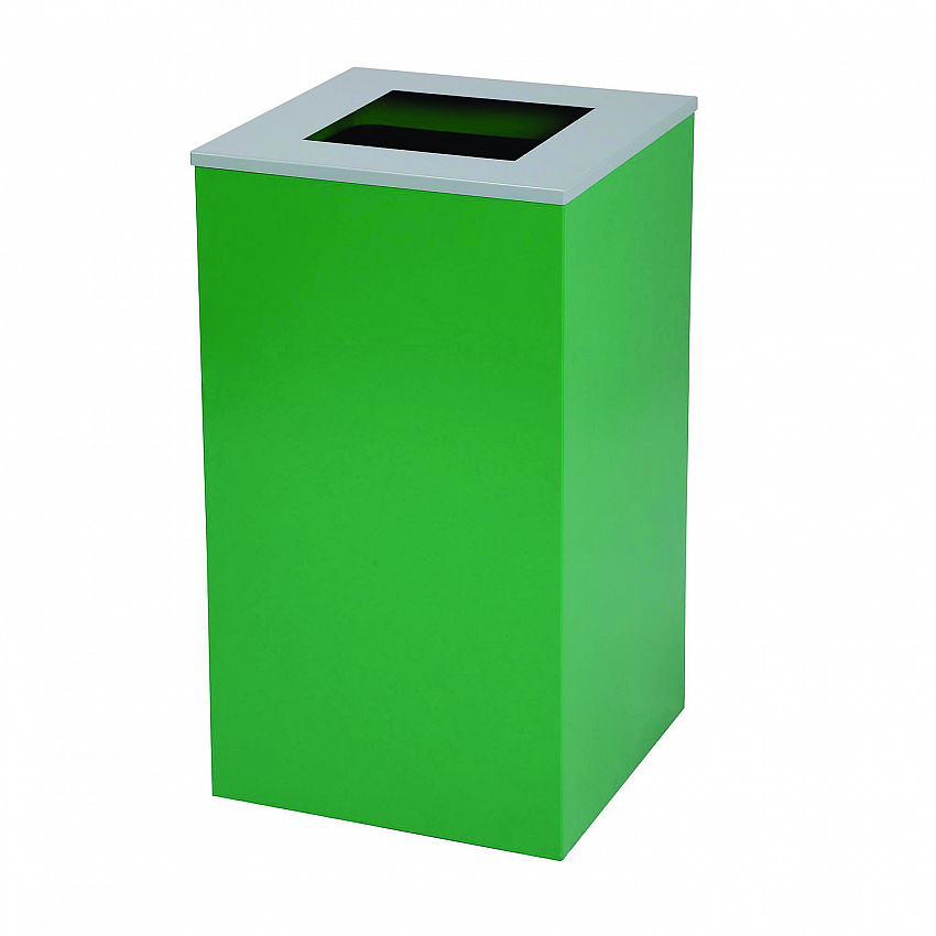 29 Gallon Trash/Recycling Cans, Steel, Green Recycling Can with Square Lid, Black Trash Can with Square Lid (4450BLKKIT8)
