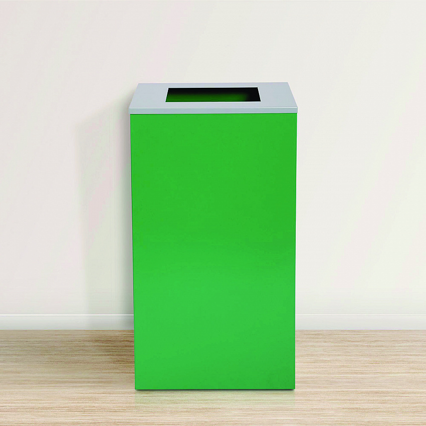 29 Gallon Trash/Recycling Cans, Steel, Green Recycling Can with Square Lid, Black Trash Can with Square Lid (4450BLKKIT8)
