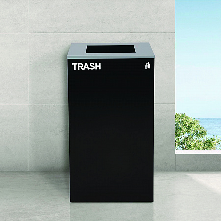 29 Gallon Trash/Recycling Cans, Steel, Green Recycling Can with Square Lid, Black Trash Can with Square Lid (4450BLKKIT8)
