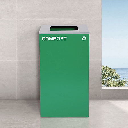 29 Gallon Trash/Recycling Cans, Steel, Green Compost Can with Square Lid, Black Trash Can with Square Lid (4450BLKKIT9)