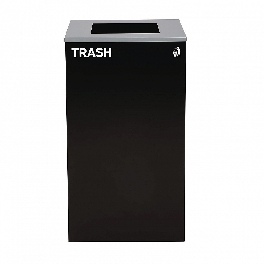 29 Gallon Trash/Recycling Cans, Steel, Green Mixed Recycling Can with Square Lid, Black Trash Can with Square Lid (4450BLKKIT10)