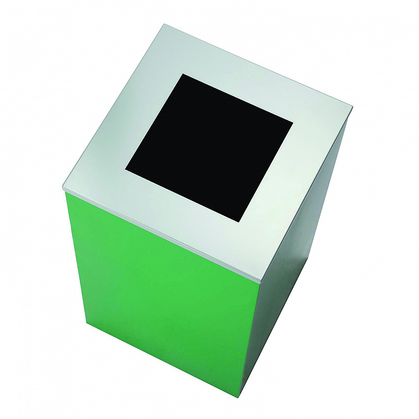 29 Gallon Trash/Recycling Cans, Steel, Green Mixed Recycling Can with Square Lid, Black Trash Can with Square Lid (4450BLKKIT10)