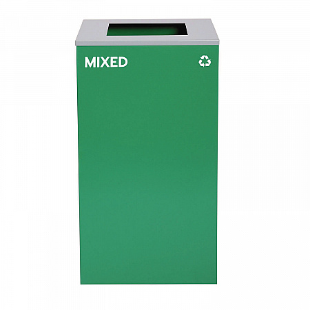 29 Gallon Trash/Recycling Cans, Steel, Green Mixed Recycling Can with Square Lid, Black Trash Can with Square Lid (4450BLKKIT10)