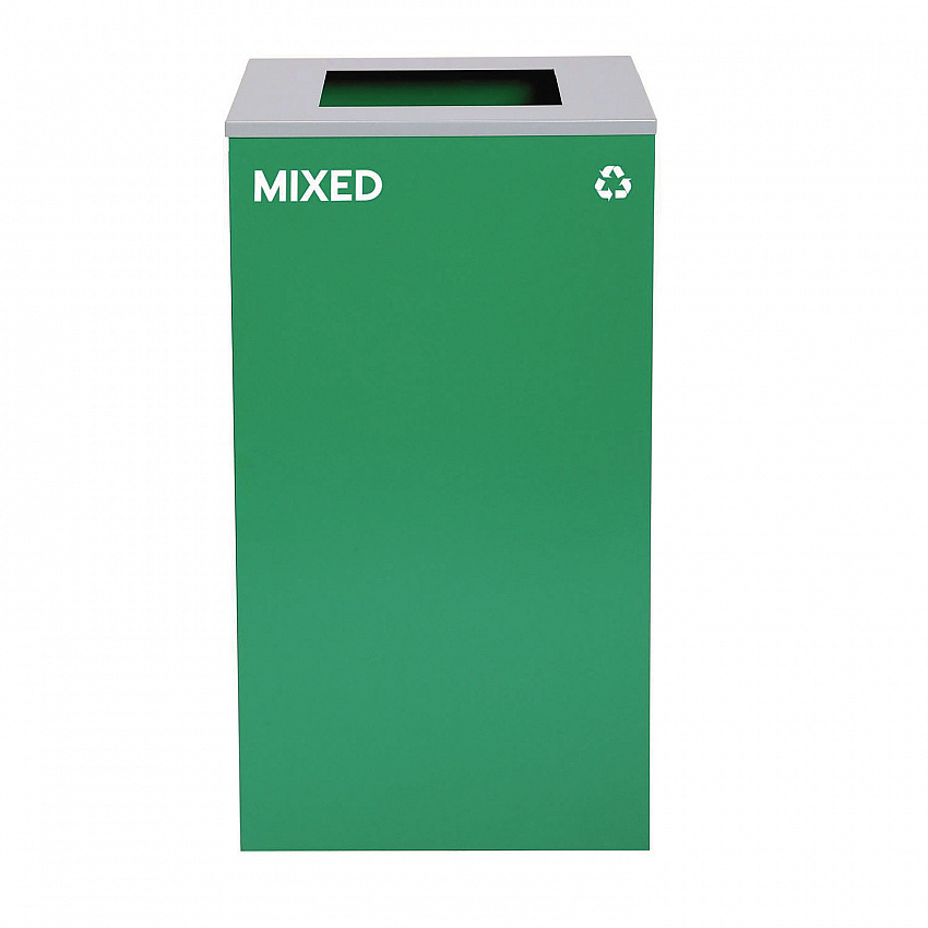 29 Gallon Trash/Recycling Cans, Steel, Green Mixed Recycling Can with Square Lid, Black Trash Can with Square Lid (4450BLKKIT10)