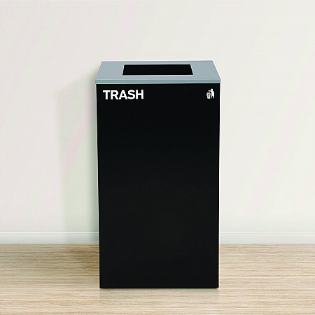 29 Gallon Trash/Recycling Cans, Steel, Green Mixed Recycling Can with Mixed Lid, Black Trash Can with Square Lid (4450BLKKIT11)