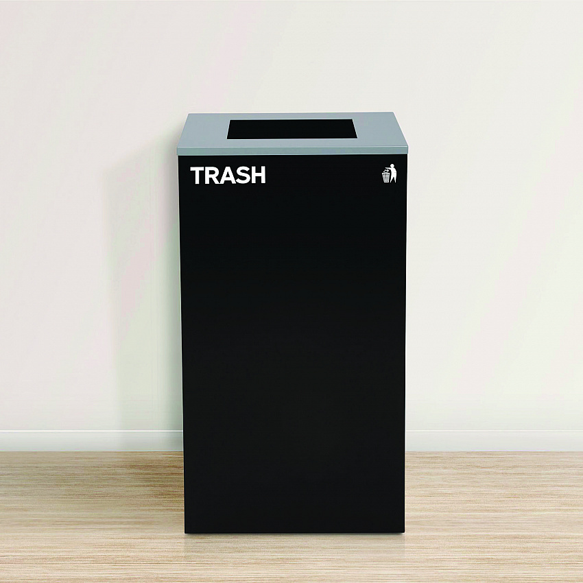 29 Gallon Trash/Recycling Cans, Steel, Green Recycling Can with Mixed Lid, Black Trash Can with Square Lid (4450BLKKIT12)