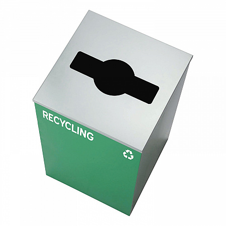 29 Gallon Trash/Recycling Cans, Steel, Green Recycling Can with Mixed Lid, Black Trash Can with Square Lid (4450BLKKIT12)