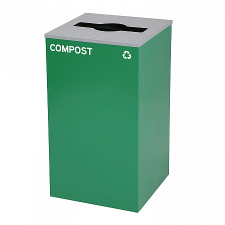 29 Gallon Trash/Recycling Cans, Steel, Green Compost Can with Mixed Lid, Black Trash Can with Square Lid (4450BLKKIT13)