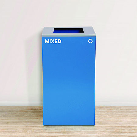 29 Gallon Trash/Recycling Cans, Steel, Blue Mixed Recycling Can, Green Compost Can, Black Trash Can with Square Lids (4450BLKKIT15)