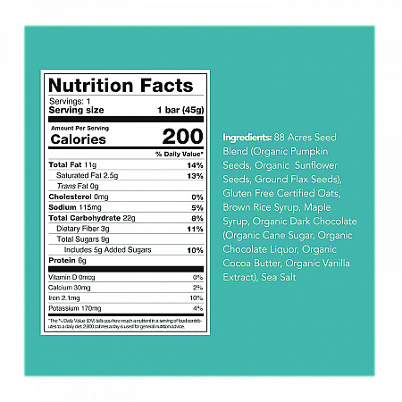 Sweet 'N Salty Gluten-Free Dark Chocolate Sea Salt Seed and Oat Bar, 1.6 oz Bar, 9/Box (ACY00504)