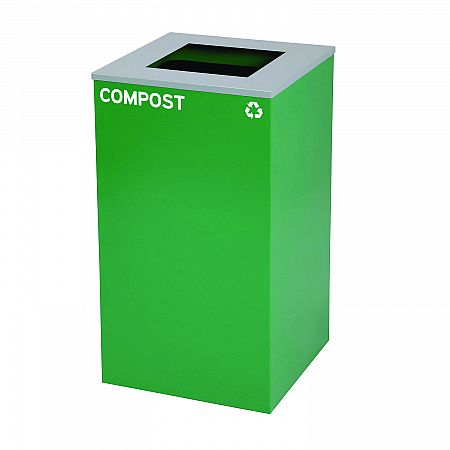 29 Gallon Trash/Recycling Cans, Steel, Blue Cans/Bottles Recycling Can, Green Compost Can, Black Trash Can with Square Lids (4450BLKKIT16)