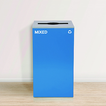 29 Gallon Trash/Recycling Cans, Steel, Blue Mixed Recycling Can w/Mixed Lid, Green Compost and Black Trash Cans w/Square Lids (4450BLKKIT19)