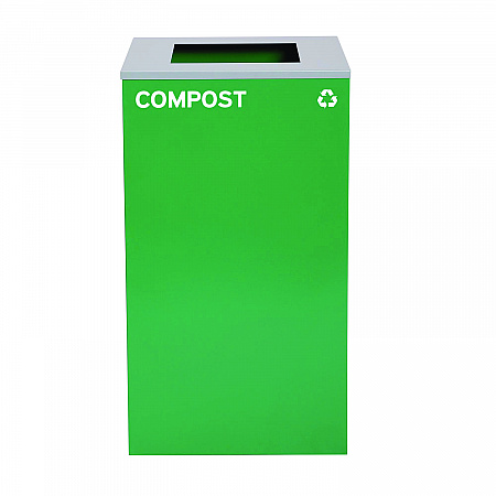 29 Gallon Trash/Recycling Cans, Steel, Blue Mixed Recycling Can w/Mixed Lid, Green Compost and Black Trash Cans w/Square Lids (4450BLKKIT19)