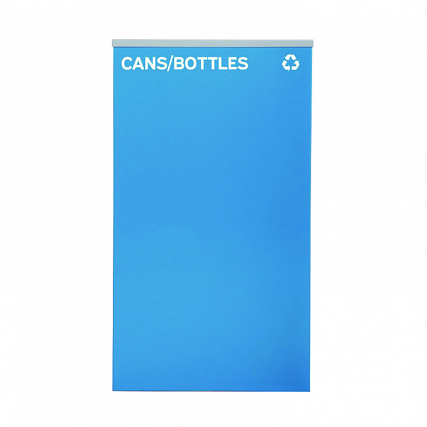 29 Gallon Trash/Recycling Cans, Steel, Blue Cans/Bottles Recycling Can w/Mixed Lid, Green Compost and Black Trash w/Sq Lid (4450BLKKIT20)