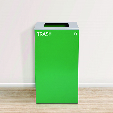29 Gallon Trash/Recycling Cans, Steel, Green Trash Can with Square Lid (4450KITGRNST)