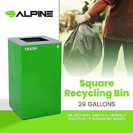 29 Gallon Trash/Recycling Cans, Steel, Green Trash Can with Square Lid (4450KITGRNST)