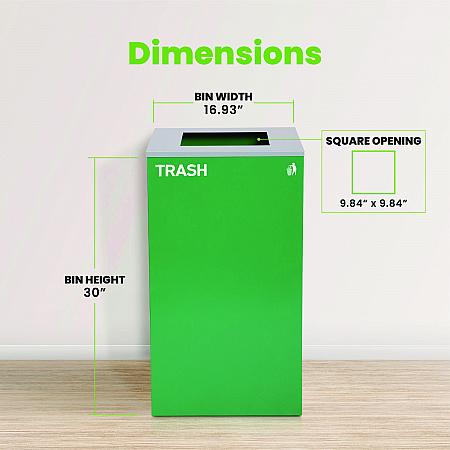 29 Gallon Trash/Recycling Cans, Steel, Green Trash Can with Square Lid (4450KITGRNST)