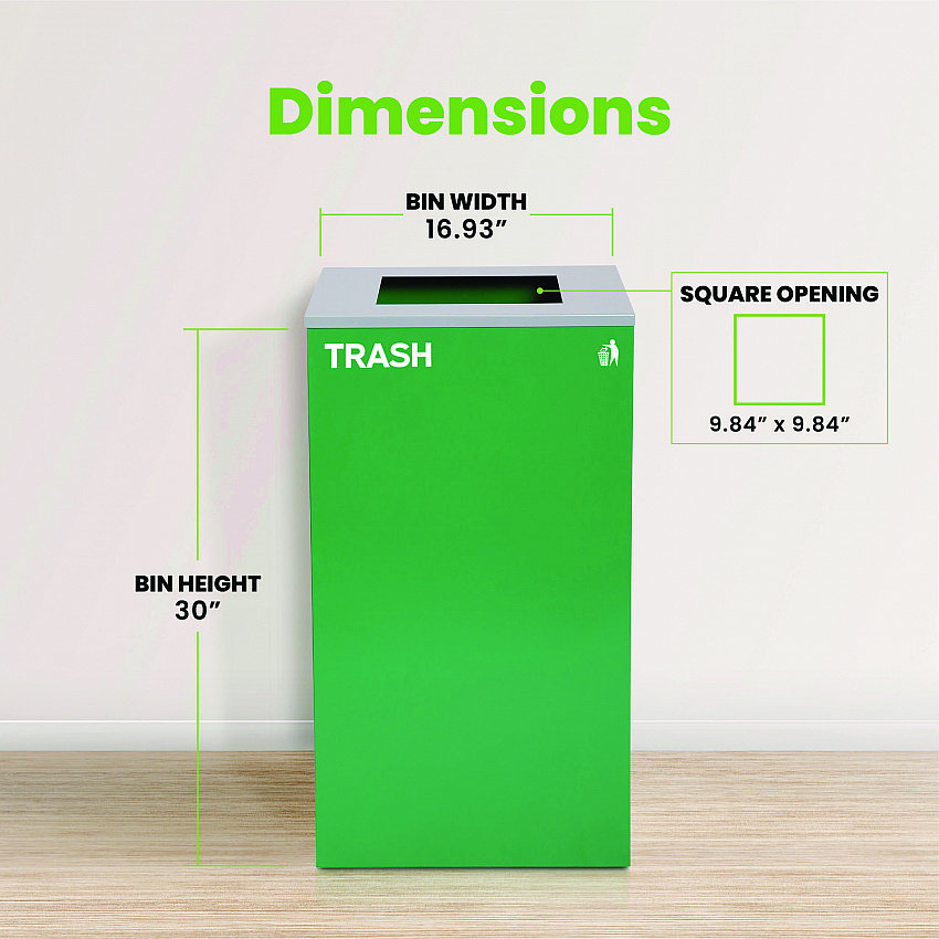 29 Gallon Trash/Recycling Cans, Steel, Green Trash Can with Square Lid (4450KITGRNST)