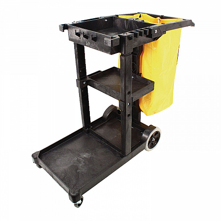 Janitorial Cart, Plastic, 3 Shelves, 1 Bin, 20.5